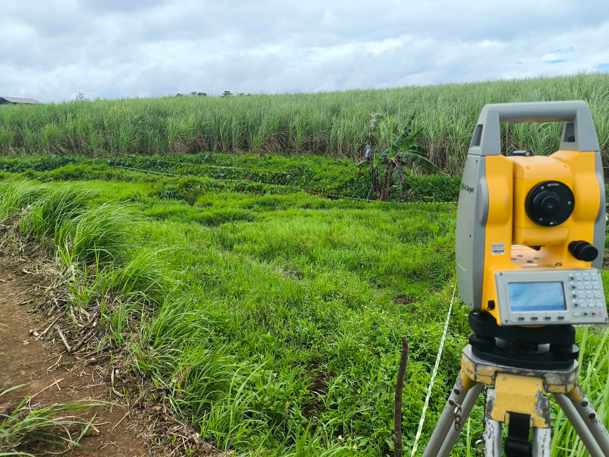 Field crew marking survey points on a hillside during a parcellary survey