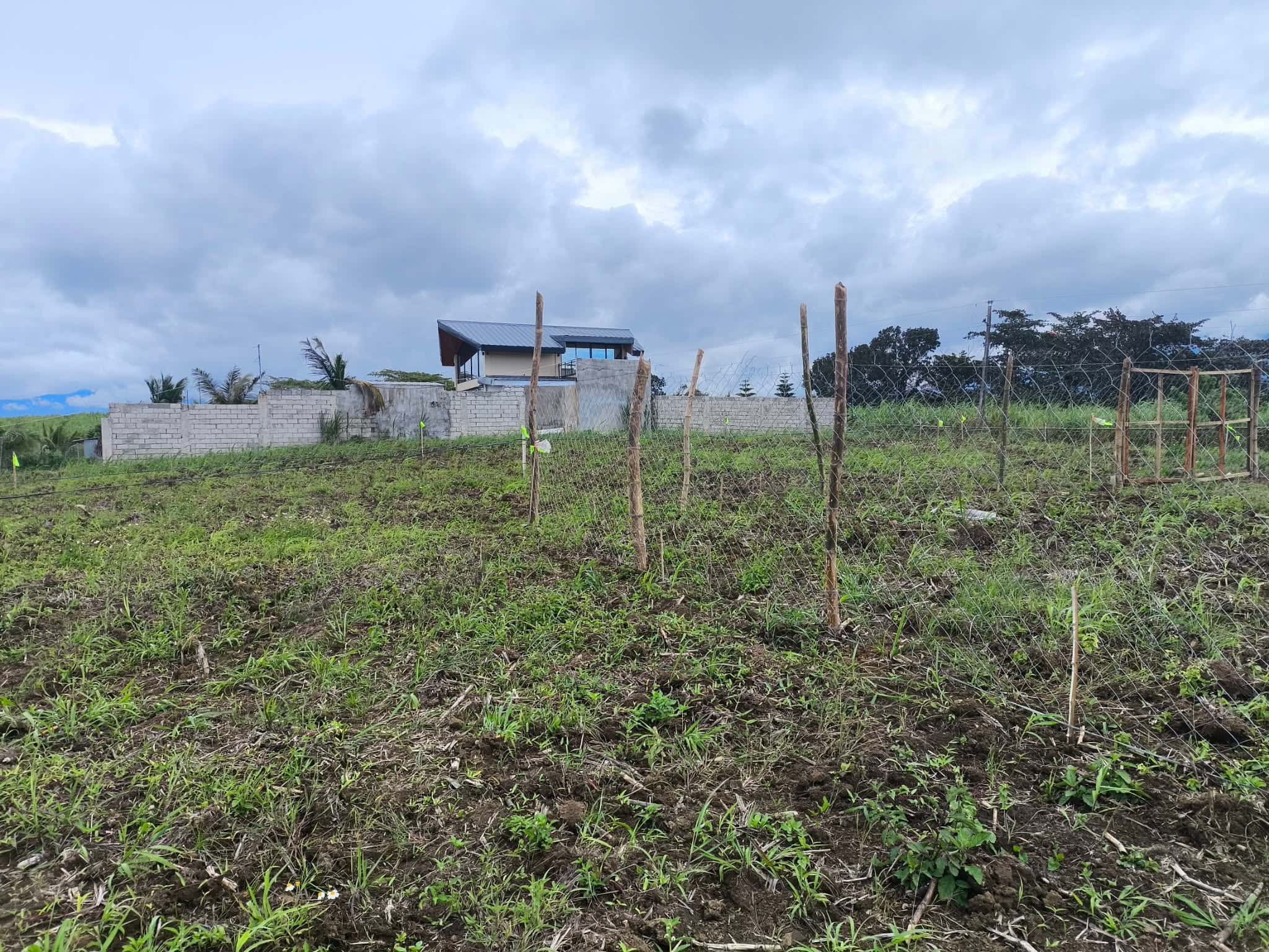 Surveyor measuring an improved property for an as-built survey in Negros